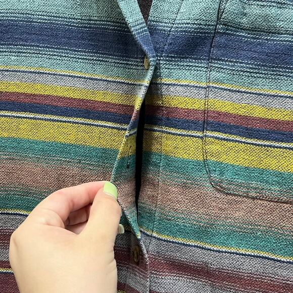 Vintage Canvas Striped Beach Retro Button Down Shirt Oversized Boyfriend Sz L - Picture 4 of 7